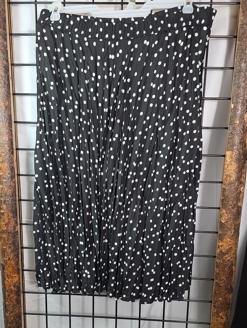 Time and Tru Black and White Polka Dot Pleated Midi Skirt